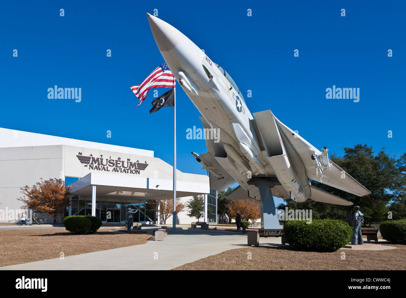 F-14A Tomcat fighter jet in front of the National Museum of Naval Aviation in Pensacola, FL Stock Photo