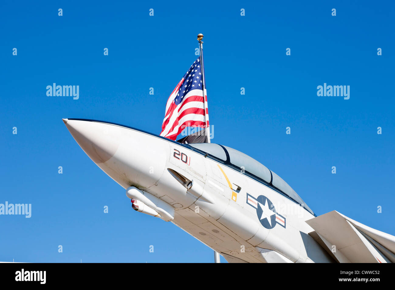F-14A Tomcat fighter jet in front of the National Museum of Naval Aviation in Pensacola, FL Stock Photo
