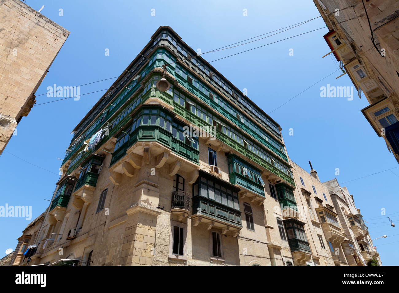 Maltese architecture seen on the streets of the Island of Malta, Mediterranean Sea Stock Photo