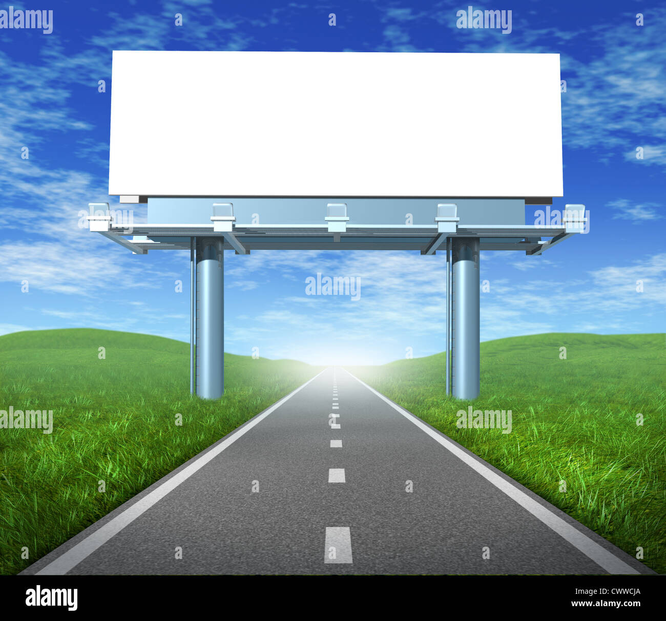 Blank highway billboard sign in an outdoor display showing a road representing the concept of