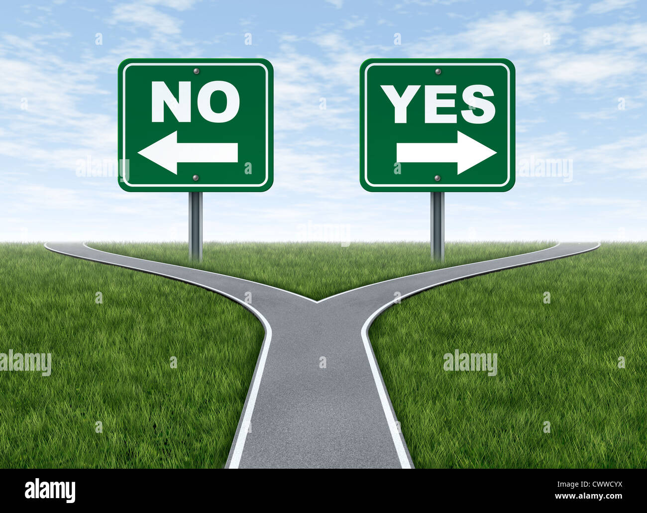 Yes or no decision symbol represented by a forked road with a road sign
