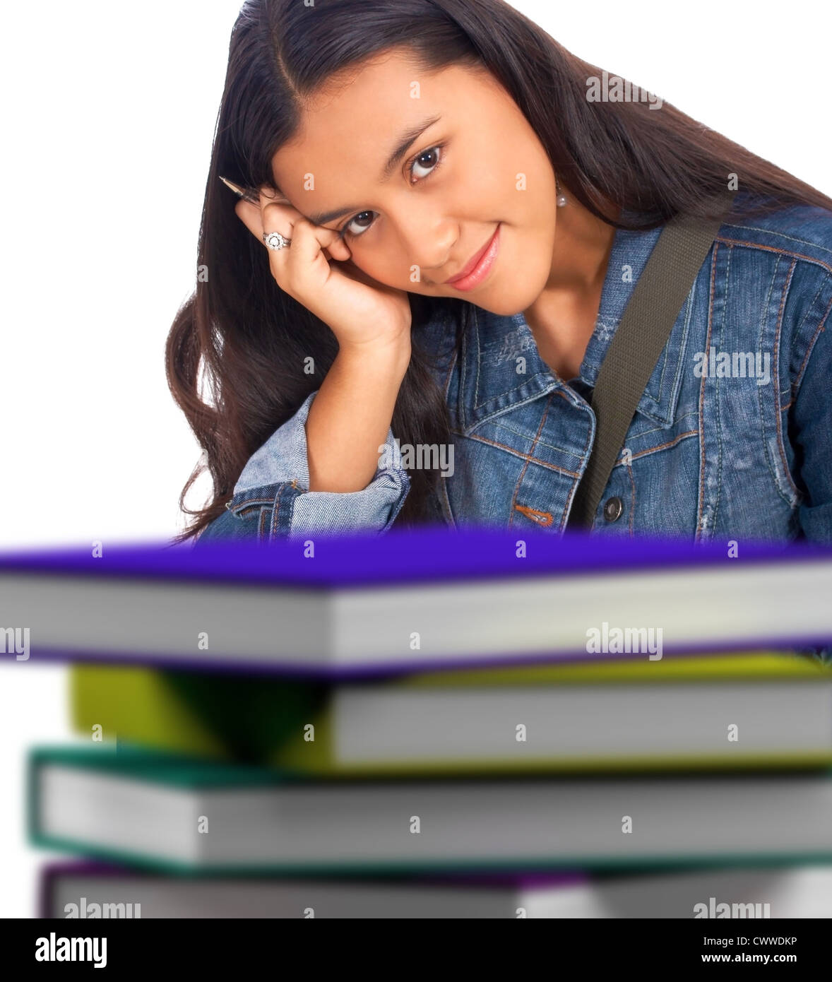 Young Student With Pile Of Books At School Stock Photo Alamy