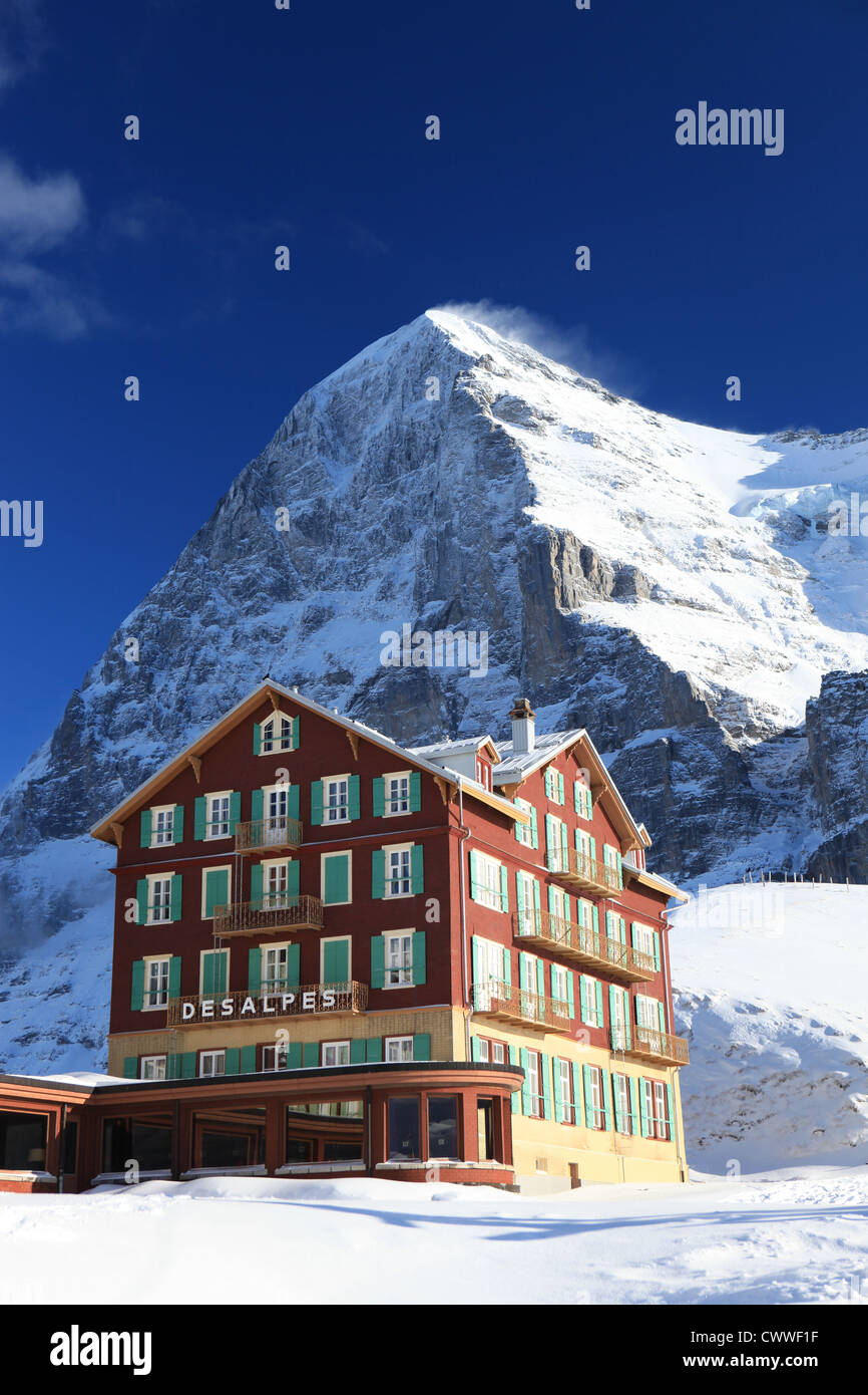 Eiger Northface with Hotel Des Alpes Stock Photo - Alamy