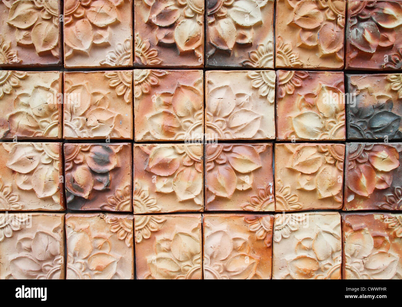 ancient decorative tiles in the east, Thailand Stock Photo Alamy