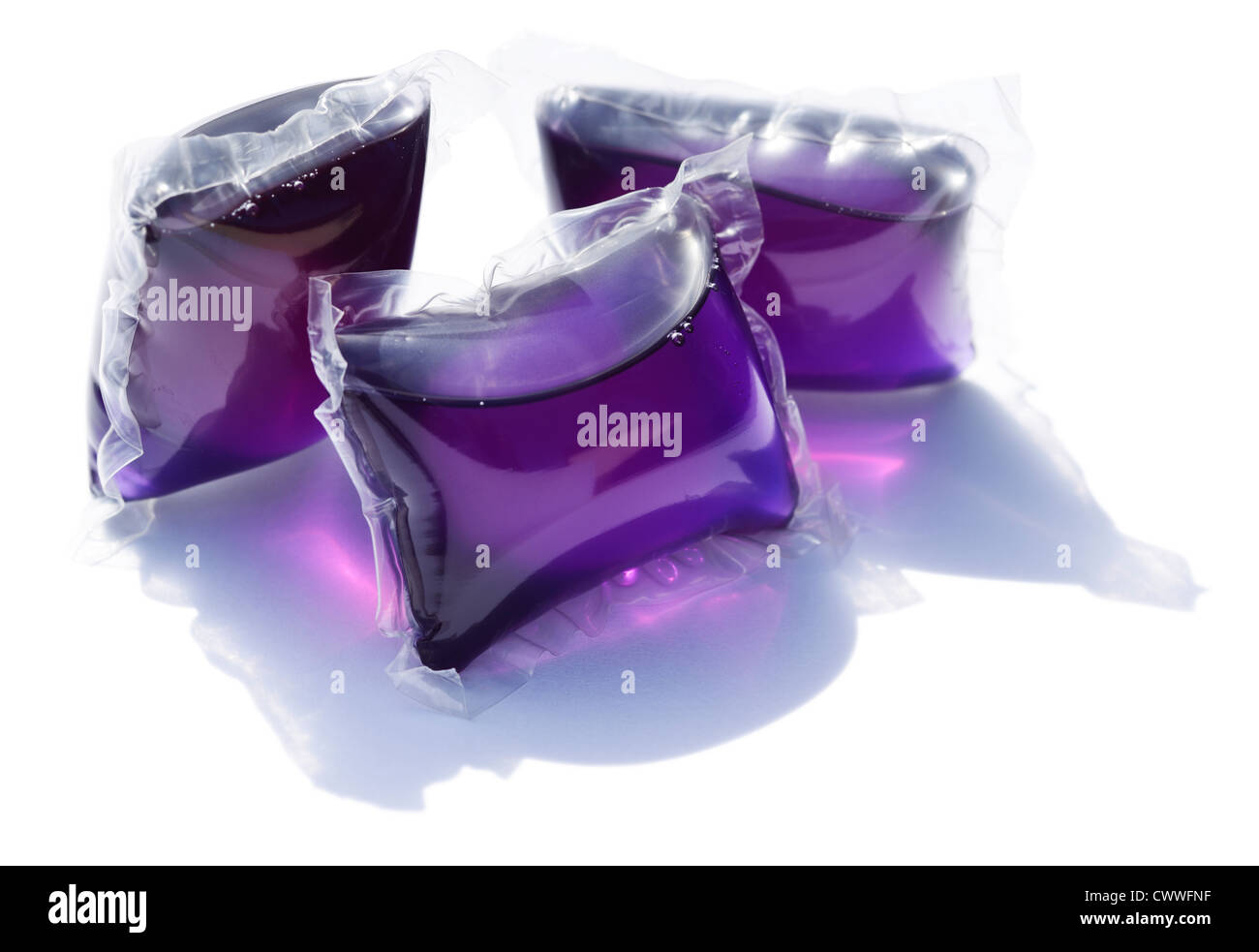 Three liquitab laundry washing capsules Stock Photo