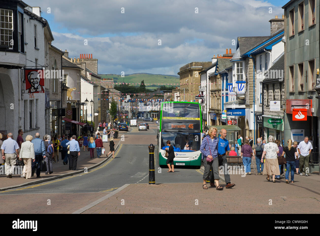 Street scene Stricklandgate in the town of Kendal, Cumbria, England