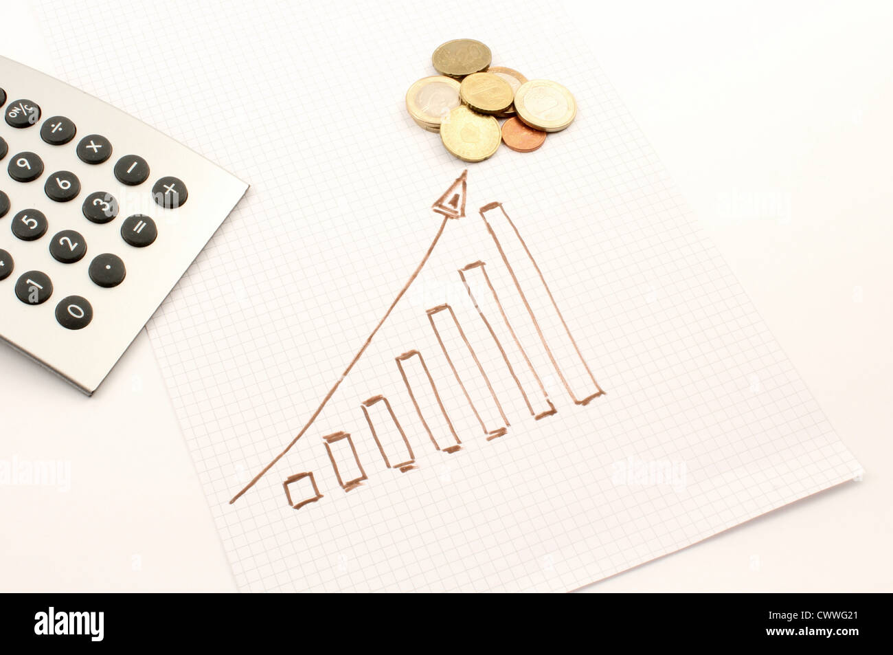 Diagram shows designed coins, the calculator instrument Stock Photo Alamy