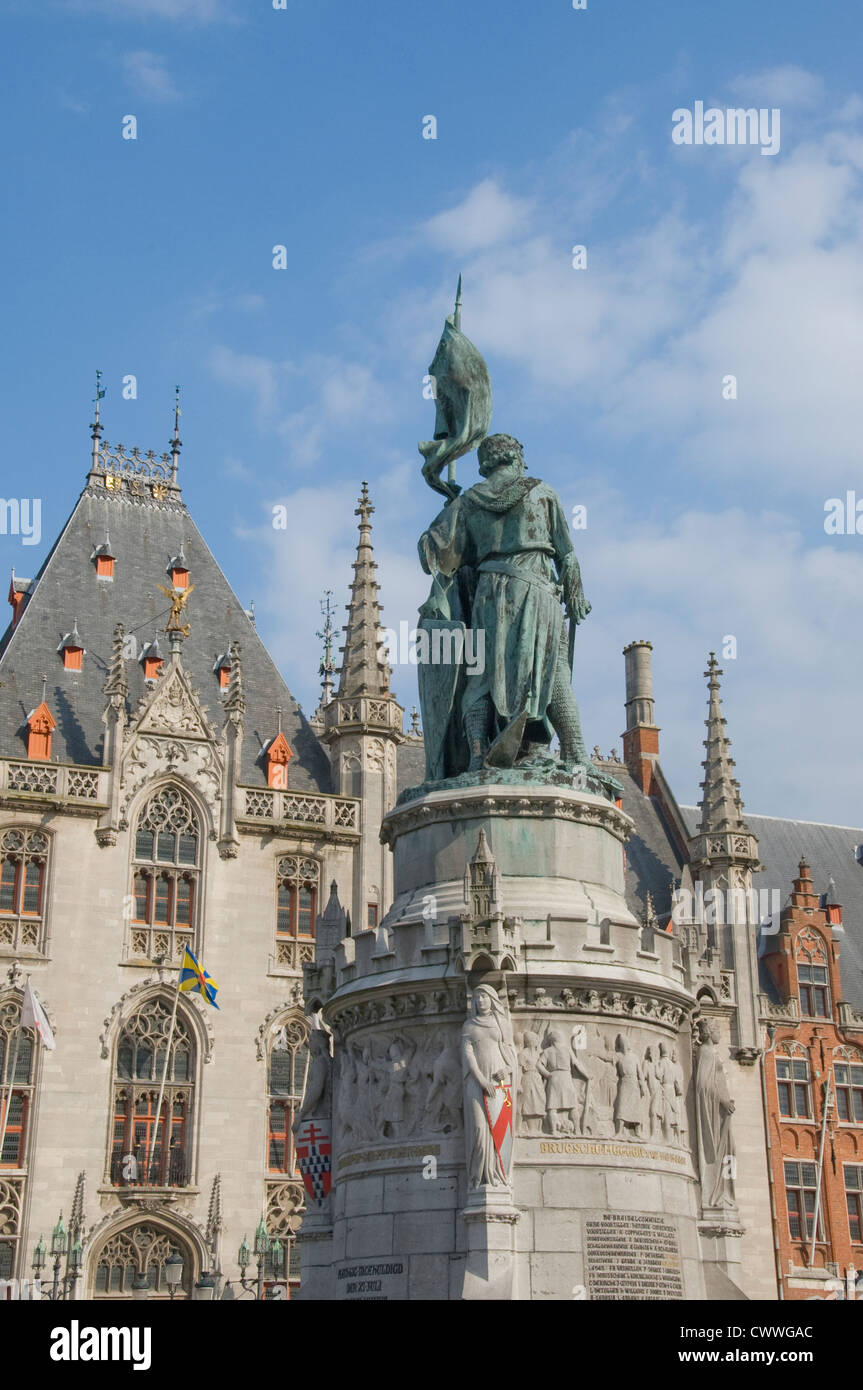 Statue of Jan Breydel and Pieter De Coninck in Markt Market Square Bruges Belgium Stock Photo