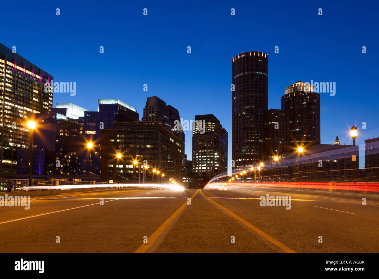 Boston streets by night, Massachusetts - USA Stock Photo