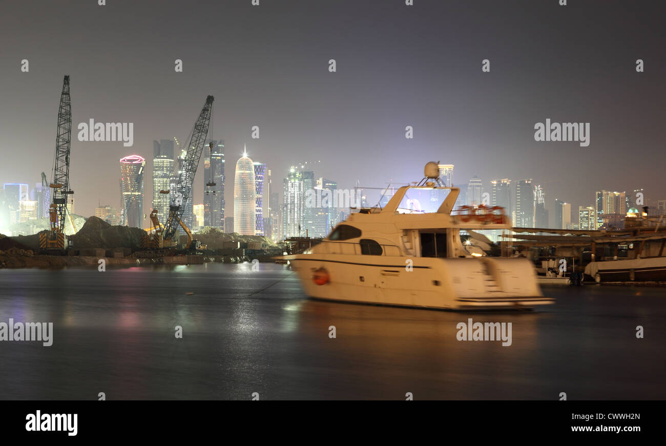 Doha city skyline at night, Qatar, Middle East Stock Photo - Alamy
