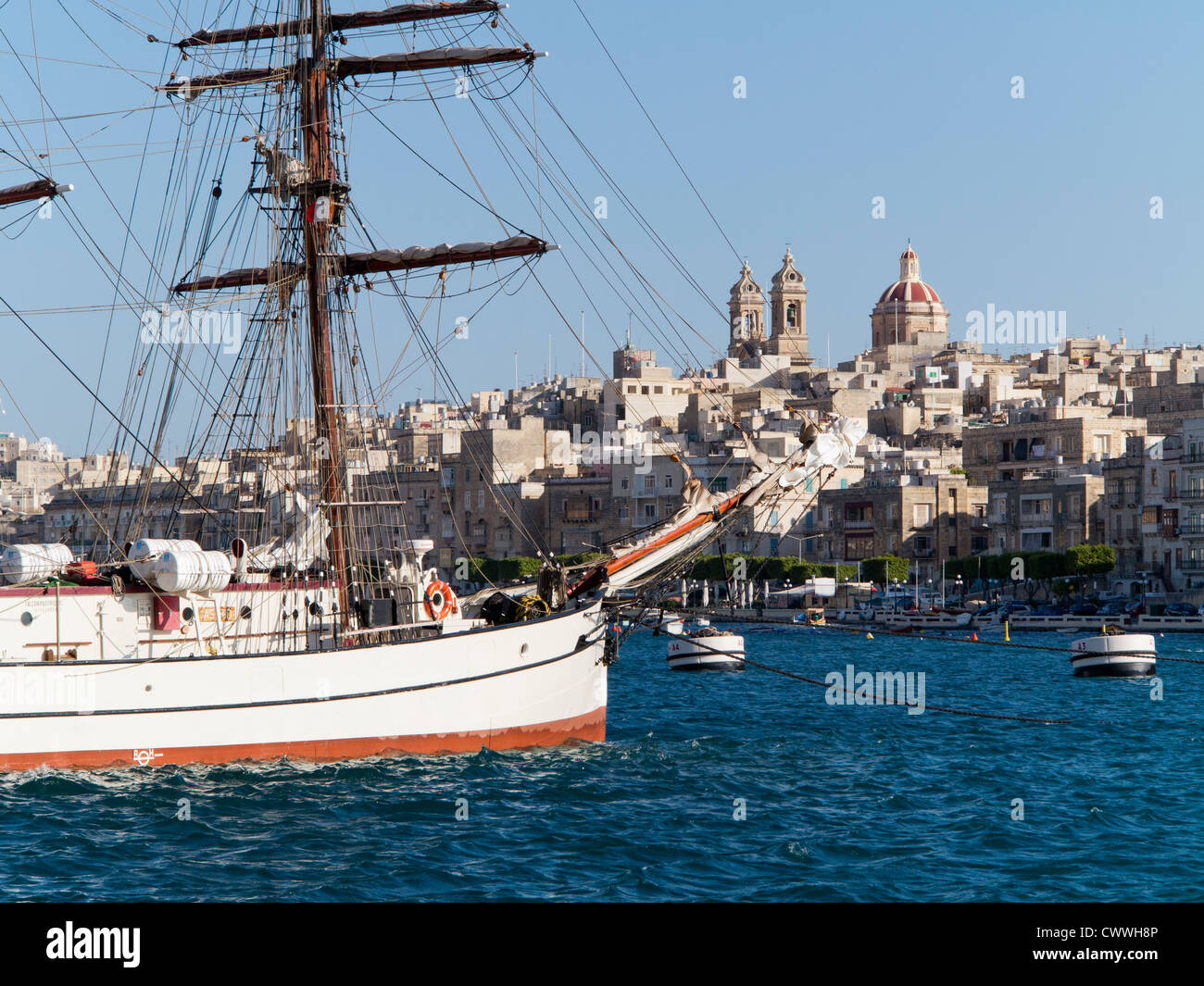 Traditional boats in The Grand Harbour Valletta, Island of Malta, Mediterranean Stock Photo