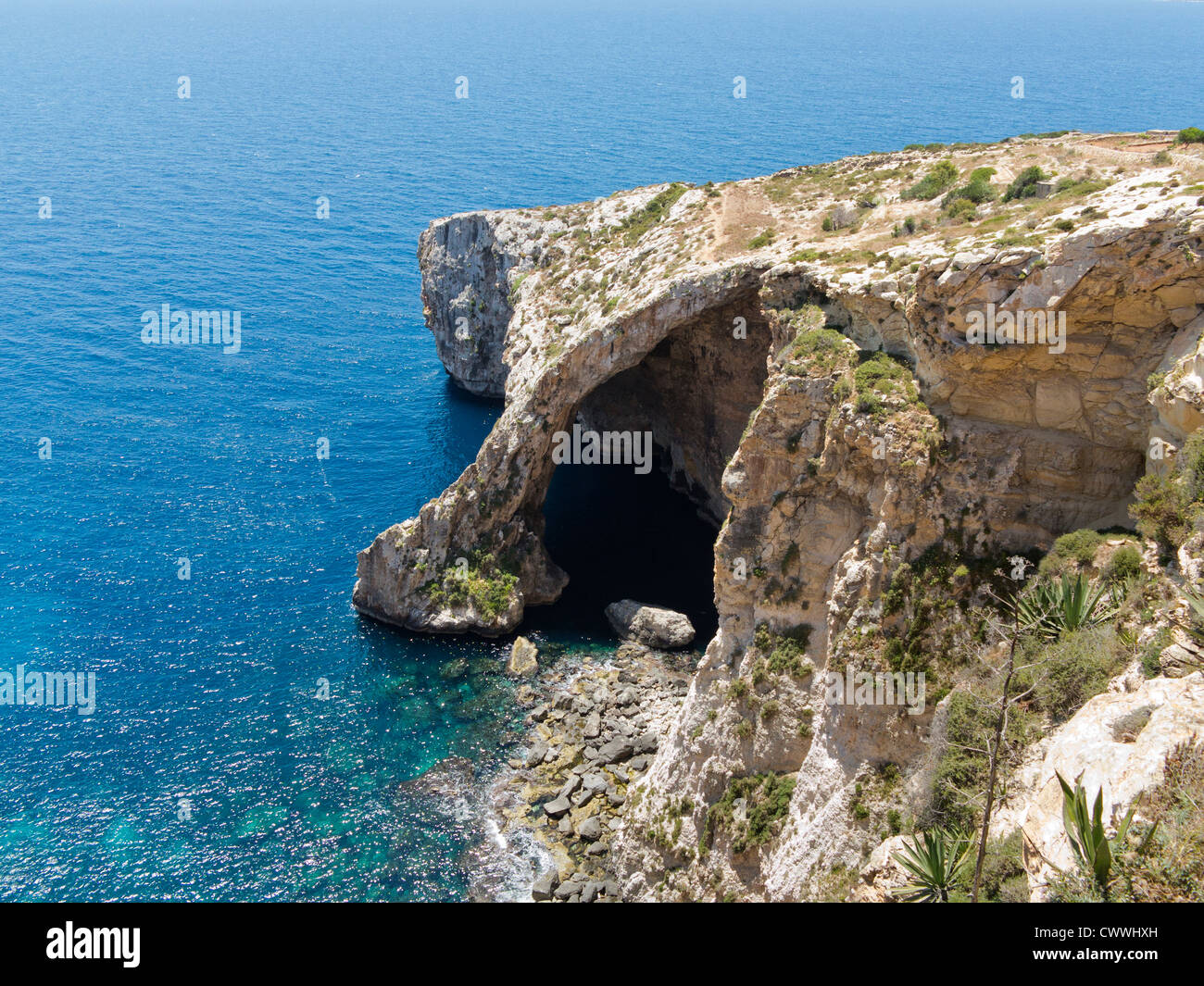 The Blue Grotto near the village of Zurrieq, Island of Malta, Mediterranean Sea Stock Photo