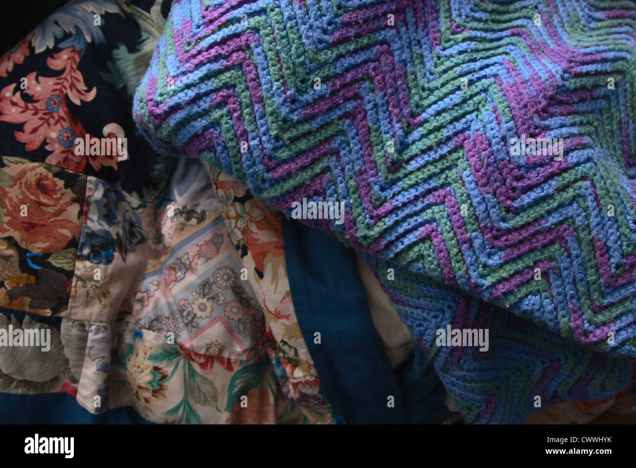 Quilt and afghan blankets Stock Photo Alamy