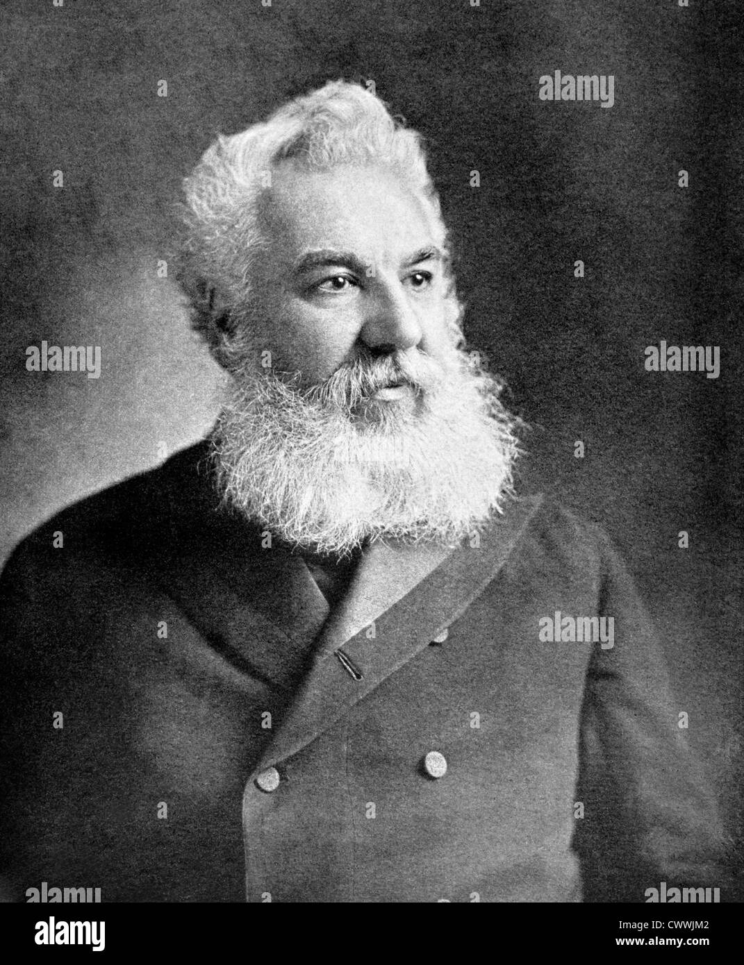 Alexander Graham Bell (1847-1922) on antique print from 1899. Scientist, inventor, engineer and innovator. Stock Photo