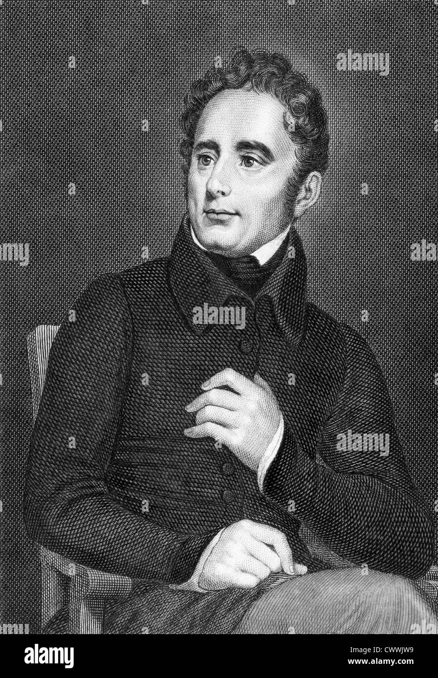 Alphonse de Lamartine (1790-1869) on engraving from 1859. French writer, poet and politician. Stock Photo