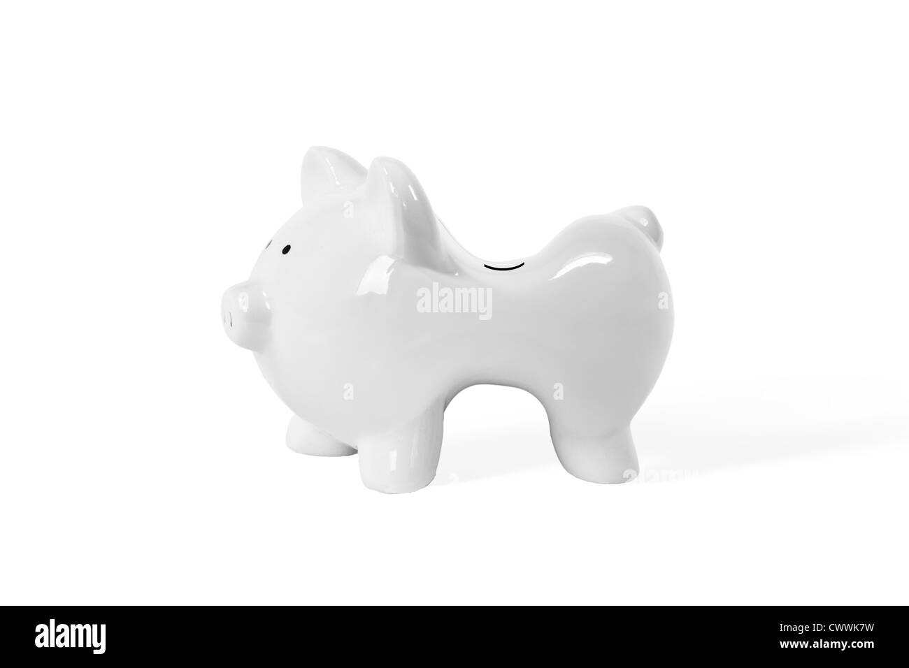 Skinny piggy bank white on white background Stock Photo