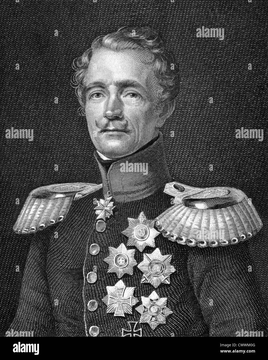 Friedrich Graf von Wrangel (1784-1877) on engraving from 1859. General feld marschall of the Prussian Army. Stock Photo