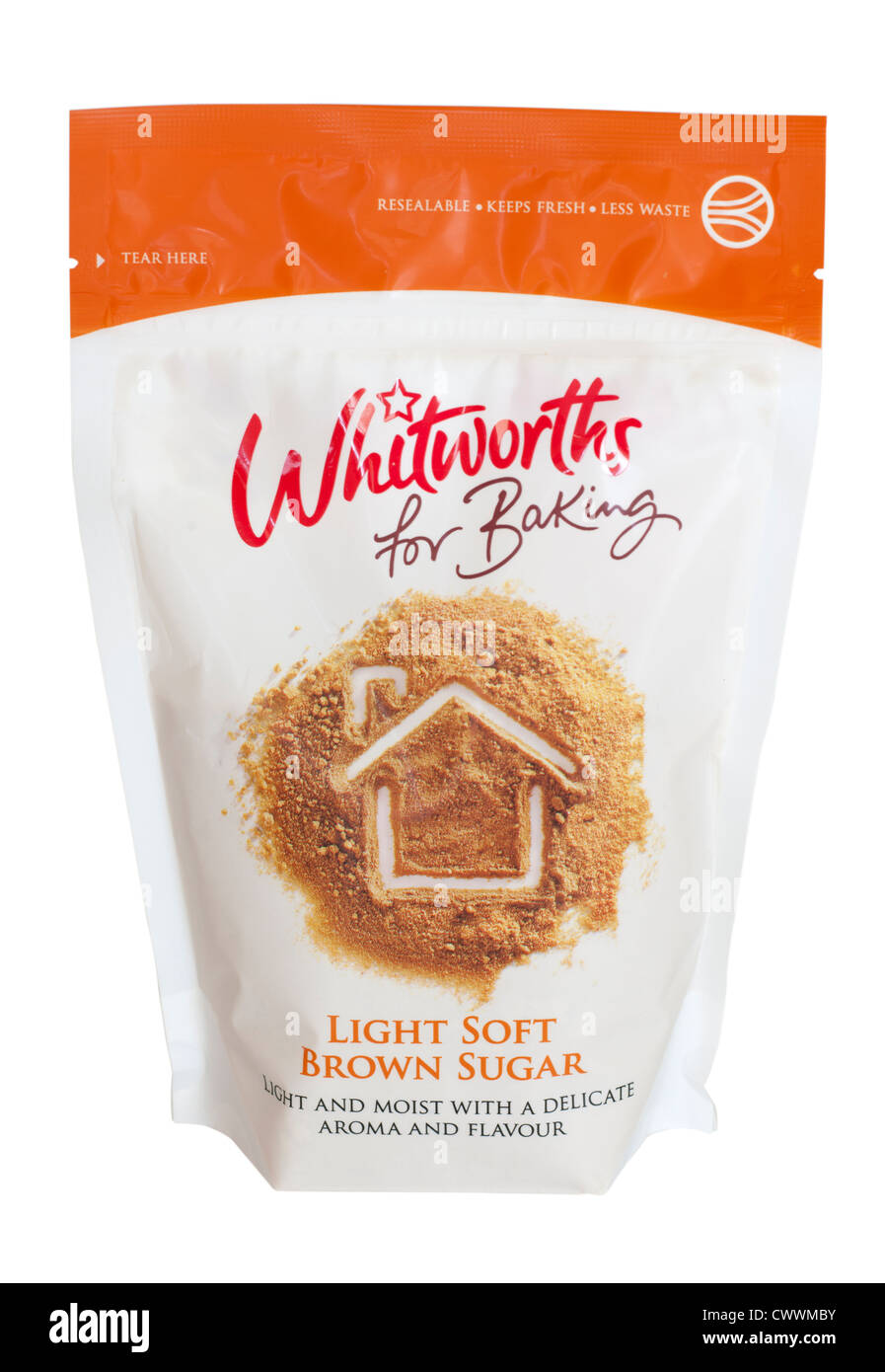 Whitworths light soft brown sugar for baking in a resealable bag Stock Photo