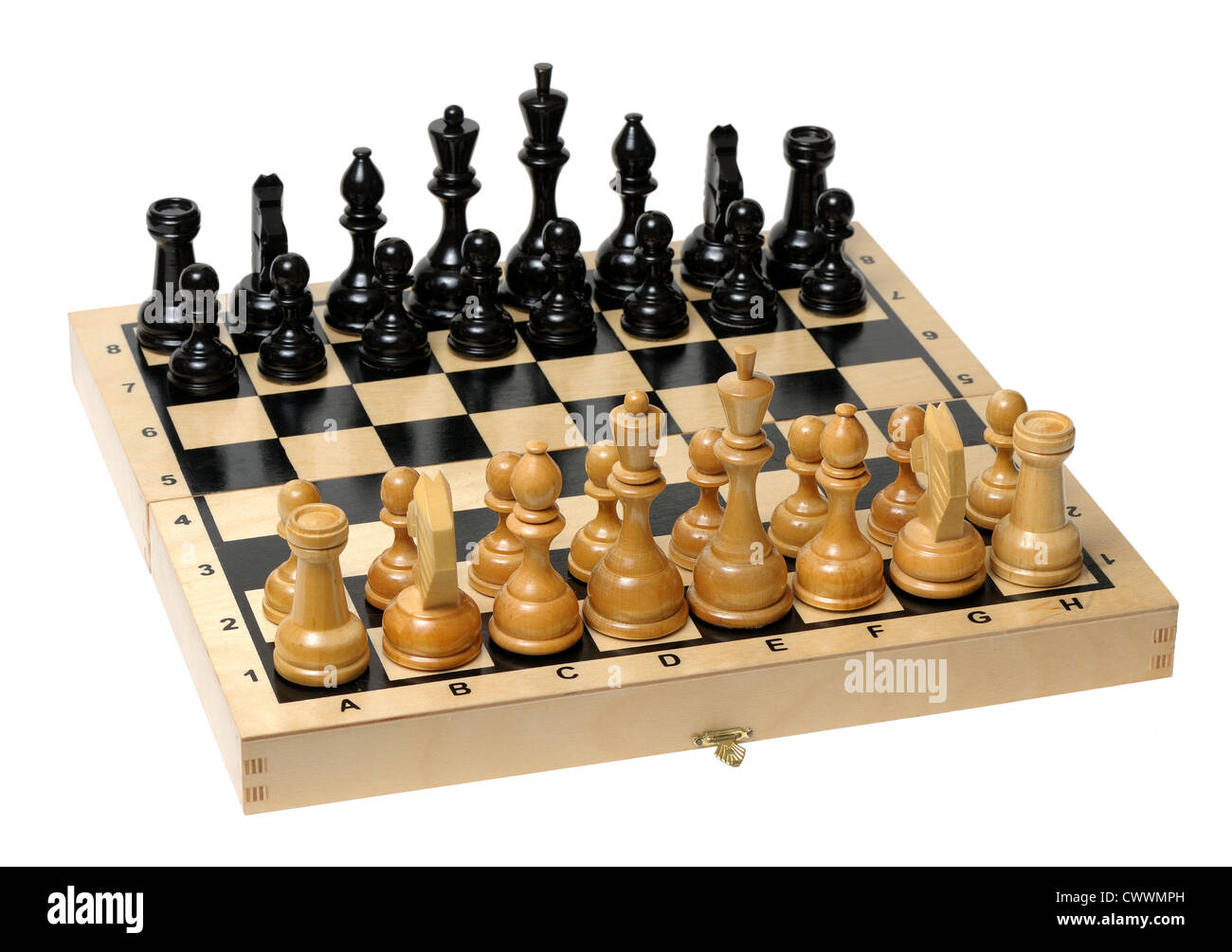 Chess board with pieces apart before the party Stock Photo