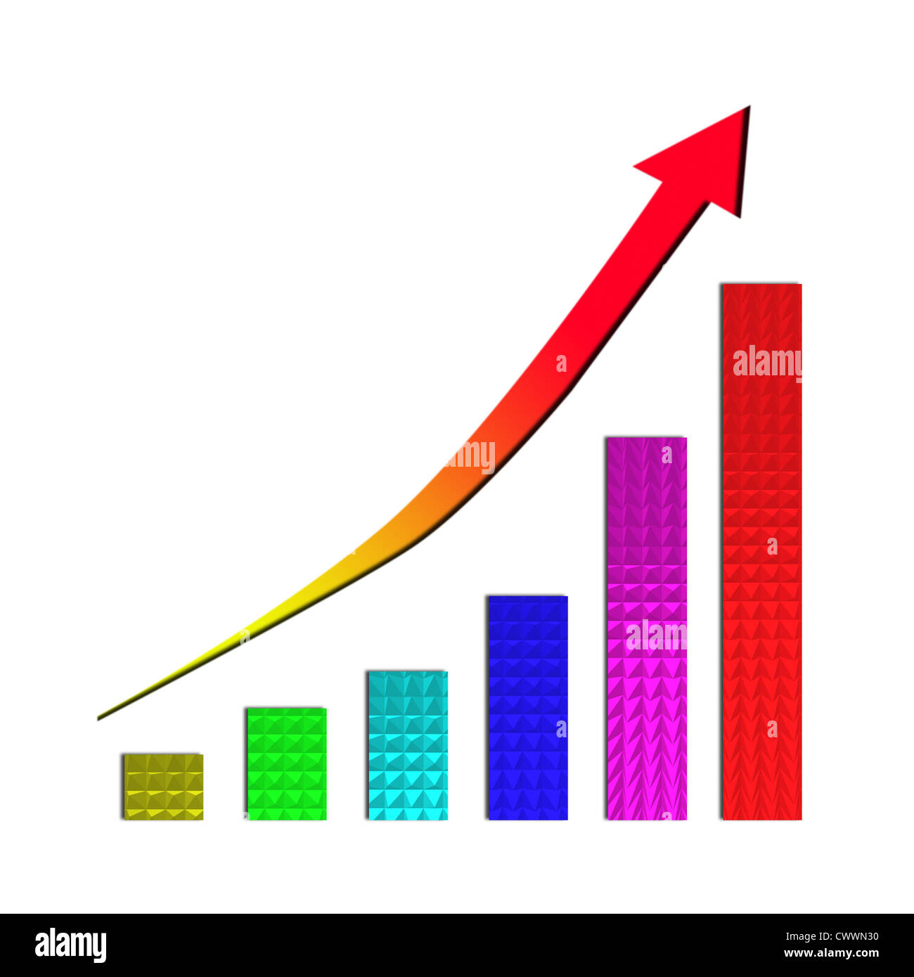 Growing bar chart and rising arrow on white background Stock Photo - Alamy