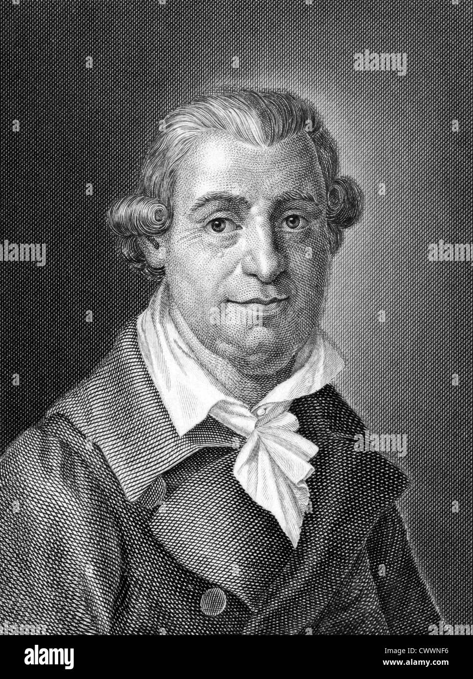 Johann Karl August Musaus (1735-1787) on engraving from 1859. German author. Stock Photo