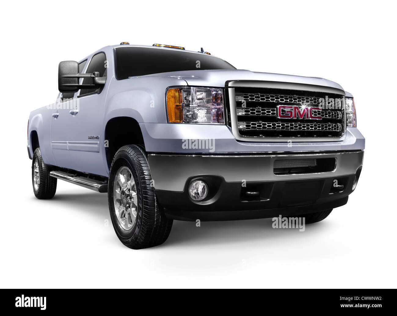 License and prints at MaximImages.com - 2012 GMC Sierra 2500HD General Motors pickup truck. Isolated on white background with clipping path. Stock Photo