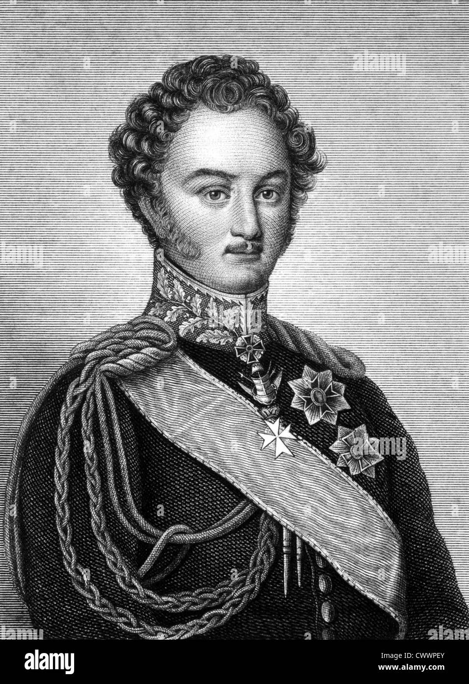 Karl Egon (1804-1854) on engraving from 1859. Prince of Furstenberg. Stock Photo