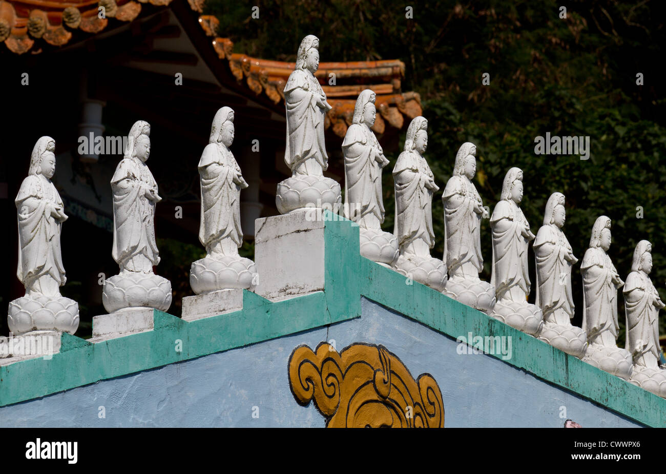 Hundreds of figures of Guanyin, the goddess of mercy, line a temple in Taidong on Taiwan's East Coast. Stock Photo