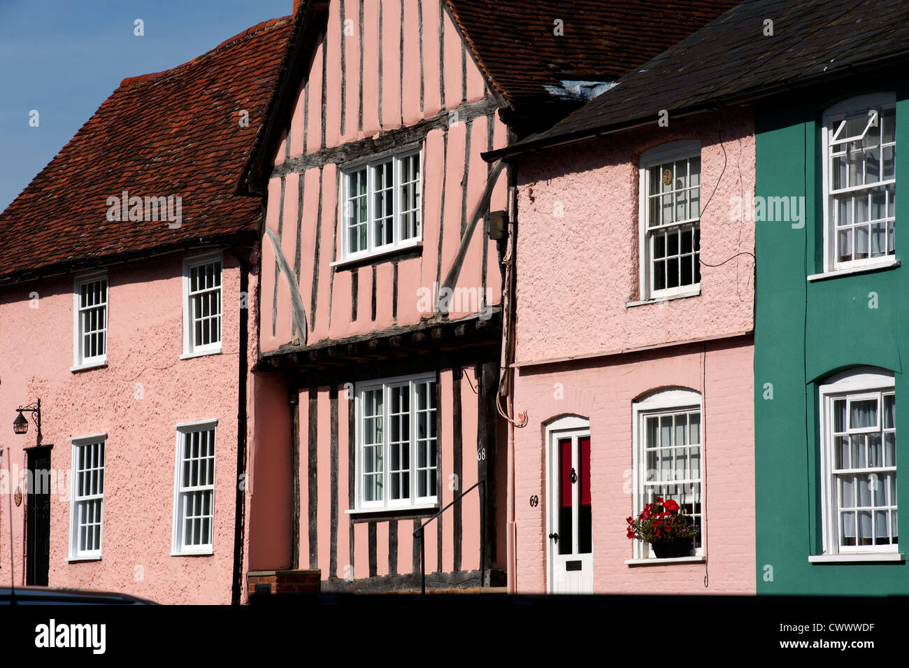 Lavenham, a pretty rural town with many timber framed houses, in