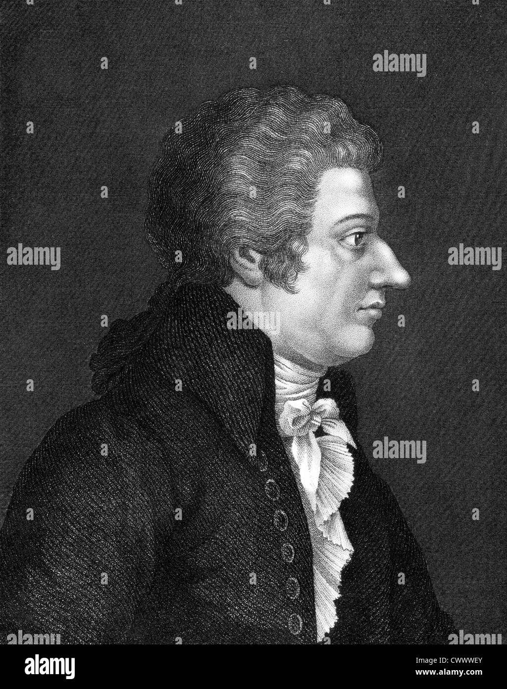 Wolfgang Amadeus Mozart (1756-1791) on engraving from 1859. One of the most significant and influential music composers. Stock Photo