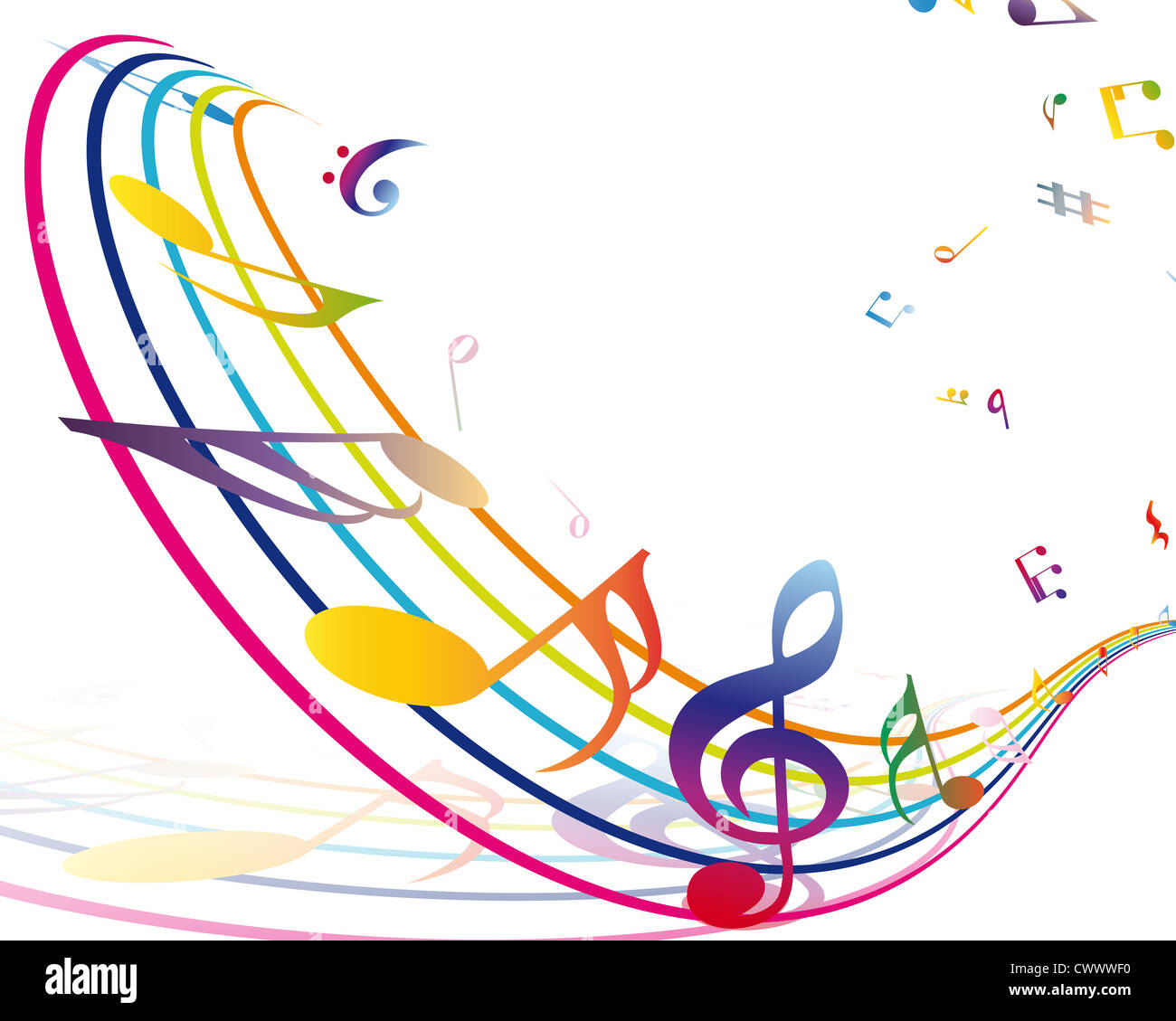 Music Note Multicolour Multicolour musical notes staff background. Vector illustration with ...