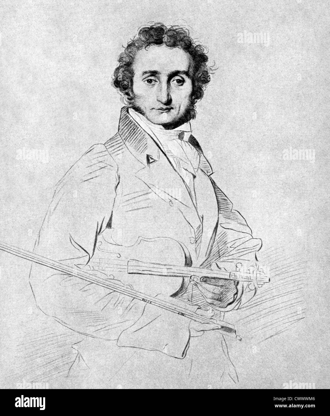 Niccolo Paganini (1782-1840) on antique print from 1899. Italian violinist, violist, guitarist and composer. Stock Photo