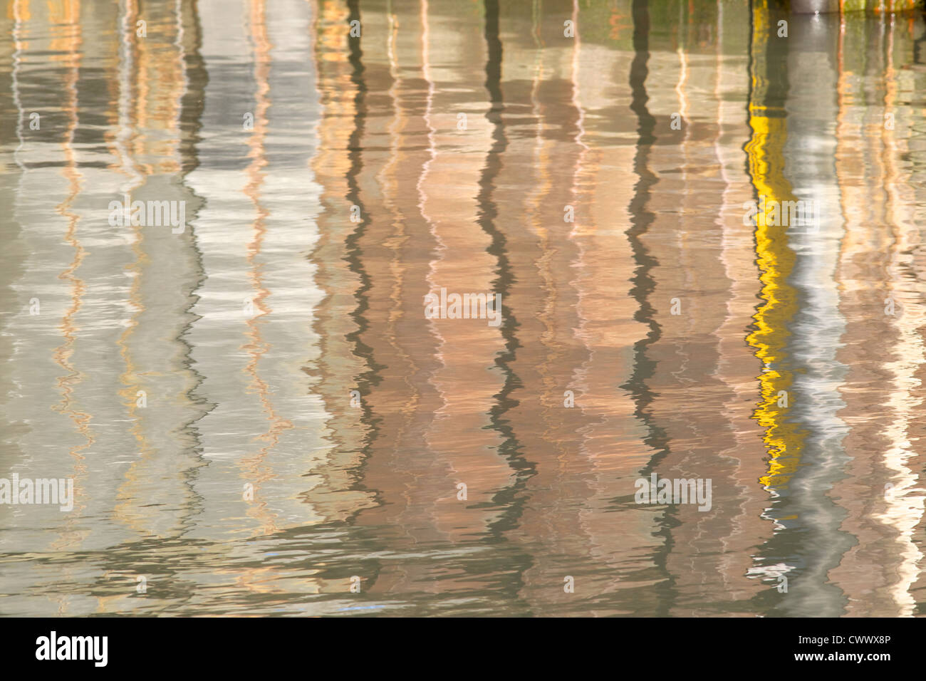 Abstract Reflection of the Quayside in Whitstable Harbour, Kent, England, UK Stock Photo