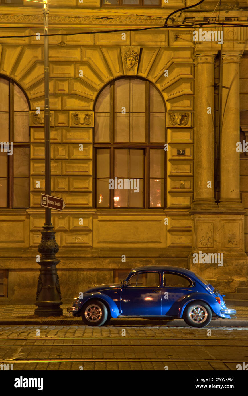 Prague - Namesti Jana Palacha - Jan Palach square - the car and the streetlamp Stock Photo