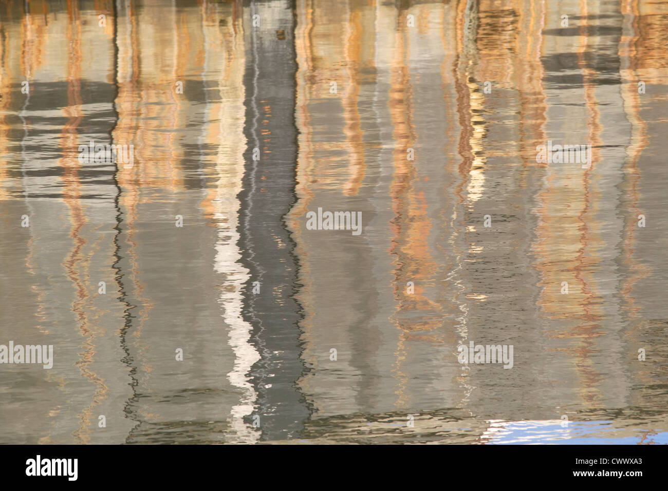 Abstract Reflection of the Quayside in Whitstable Harbour, Kent, England, UK Stock Photo