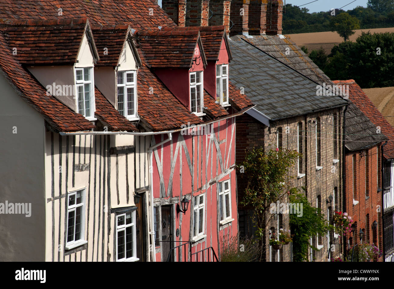 Lavenham, a pretty rural town with many timber framed houses, in