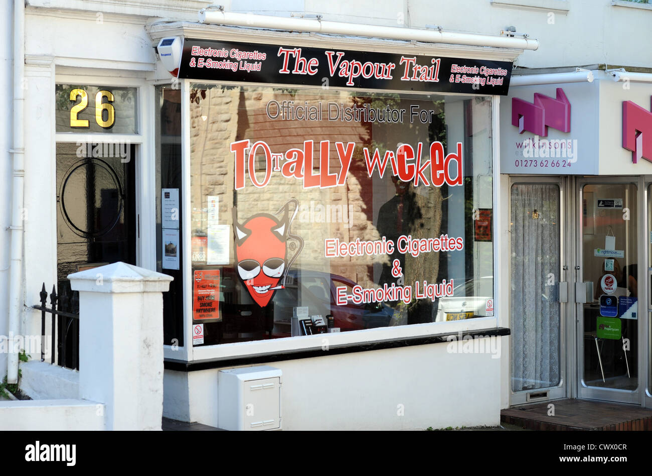 Jason Lee has opened a shop in Elm Grove Brighton called The Vapour Trail  where he only sells electronic cigarettes Stock Photo