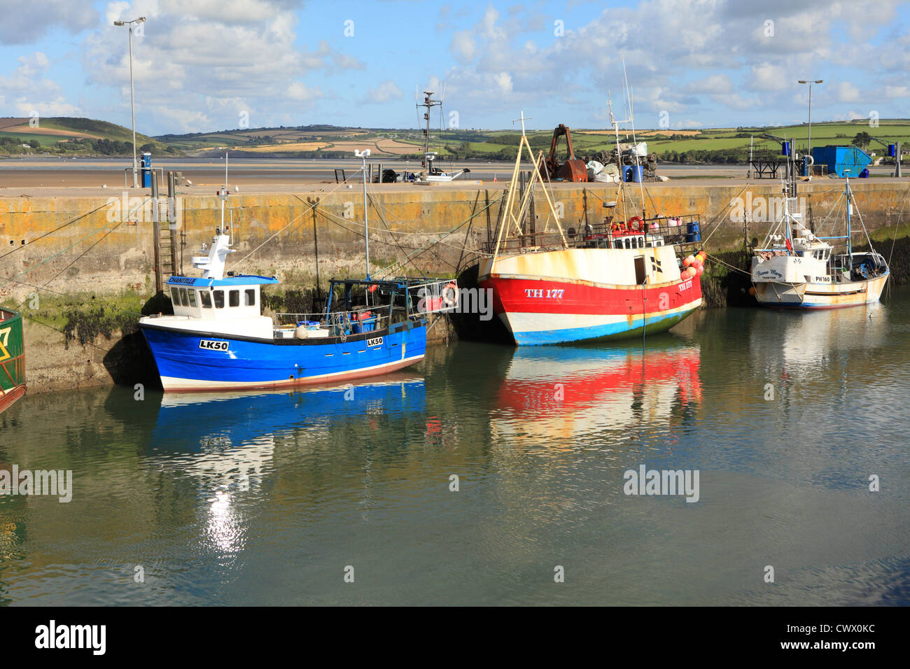 Padstow outer harbour with Camel estuary, North Cornwall, England, UK