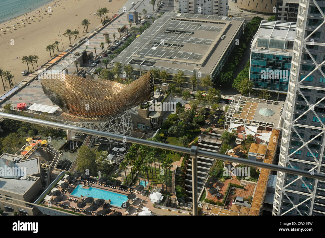 Barcelona hotel Arts terrace and pool fish designed by Frank Gehry