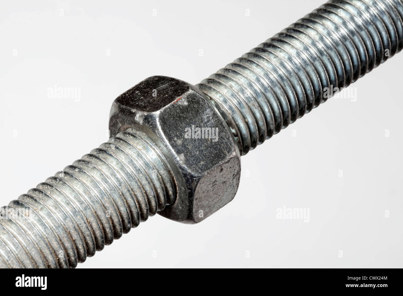 Thread of a screw with a nut Stock Photo