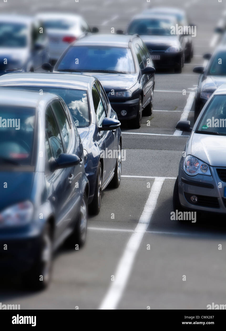 Occupied parking area, concept image, parking spaces in Germany, Europe Stock Photo