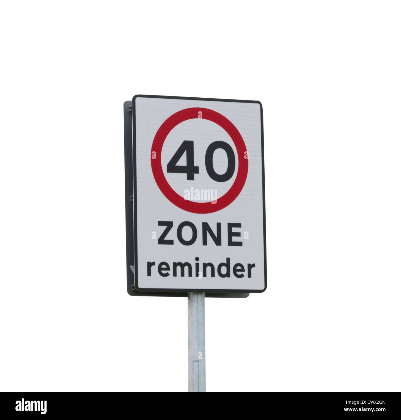 40mph warning sign isolated against white Stock Photo
