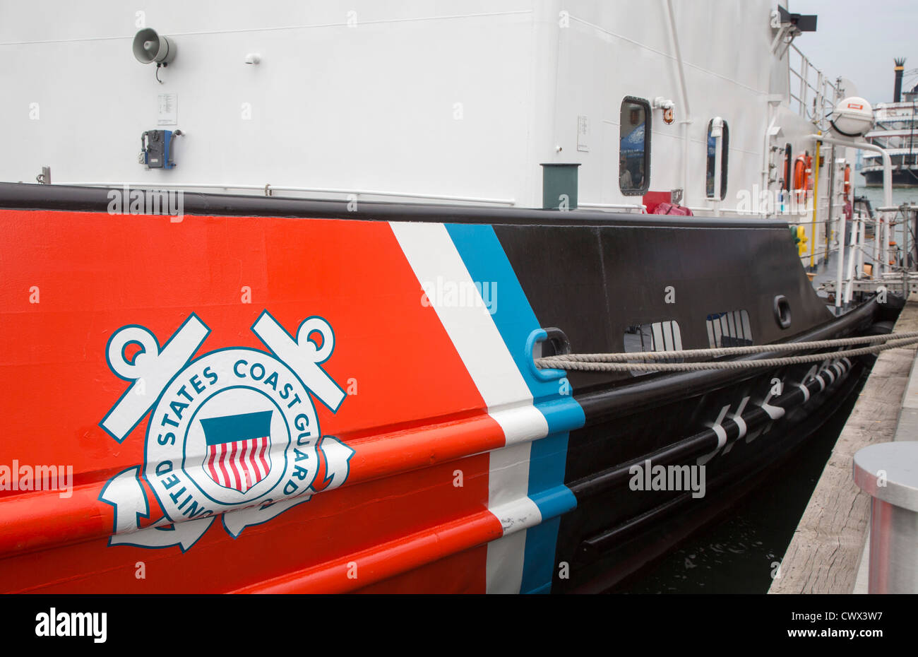 The U.S. Coast Guard cutter Katmai Bay, docked on the Detroit River Stock Photo