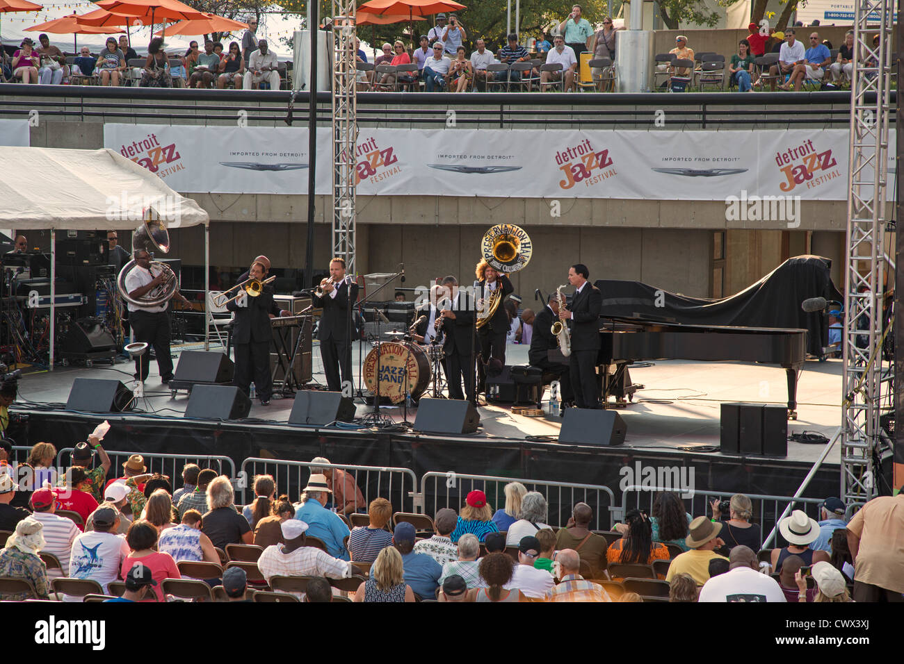 Detroit, Michigan - The Preservation Hall Jazz Band plays at the Detroit Jazz Festival. Stock Photo
