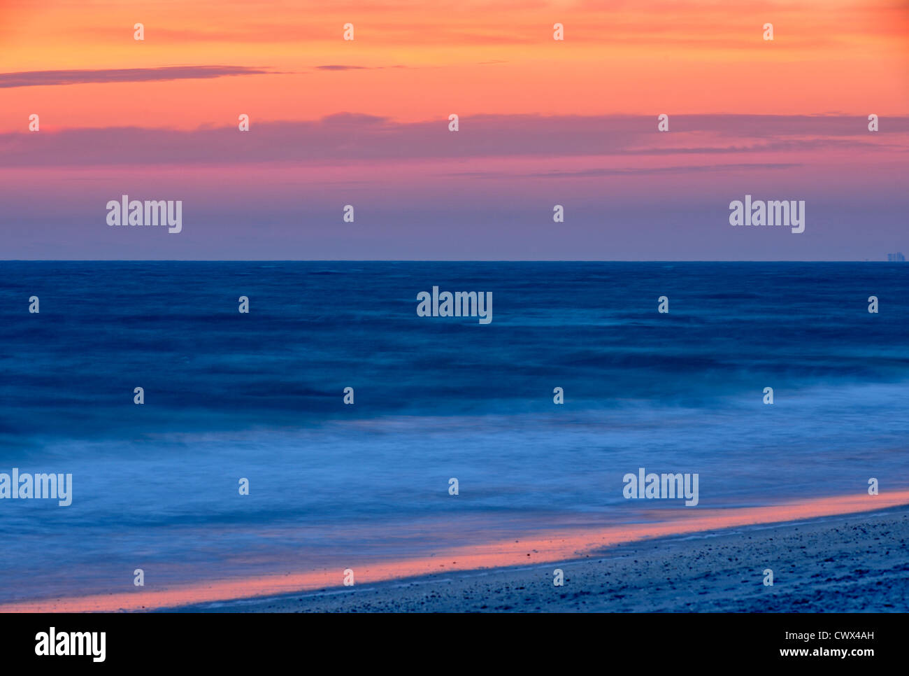 Gulf beach and surf after sunset, Nokomis, Florida, USA Stock Photo