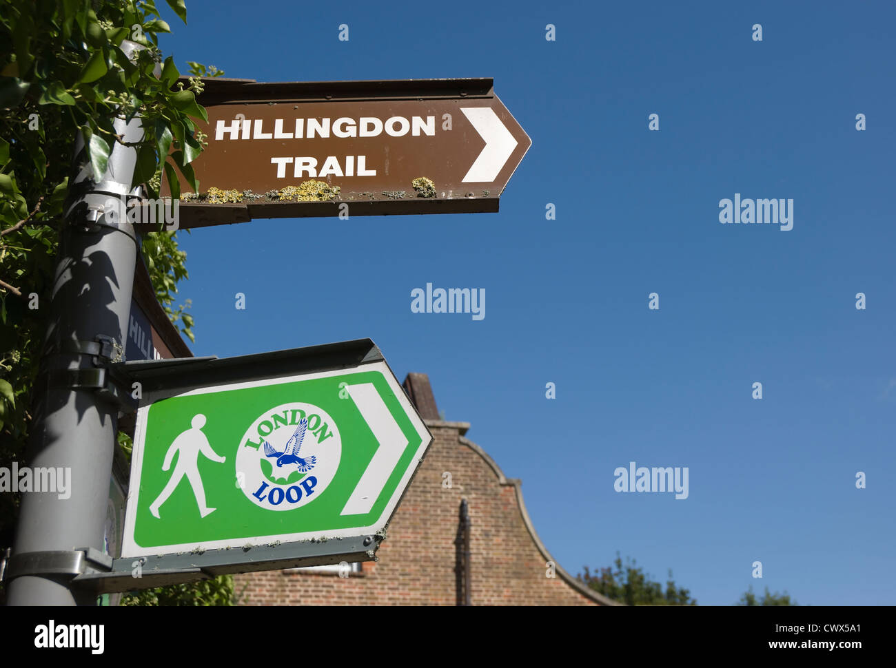 signs for hillingdon trail and london loop, hayes, middlesex, england Stock Photo