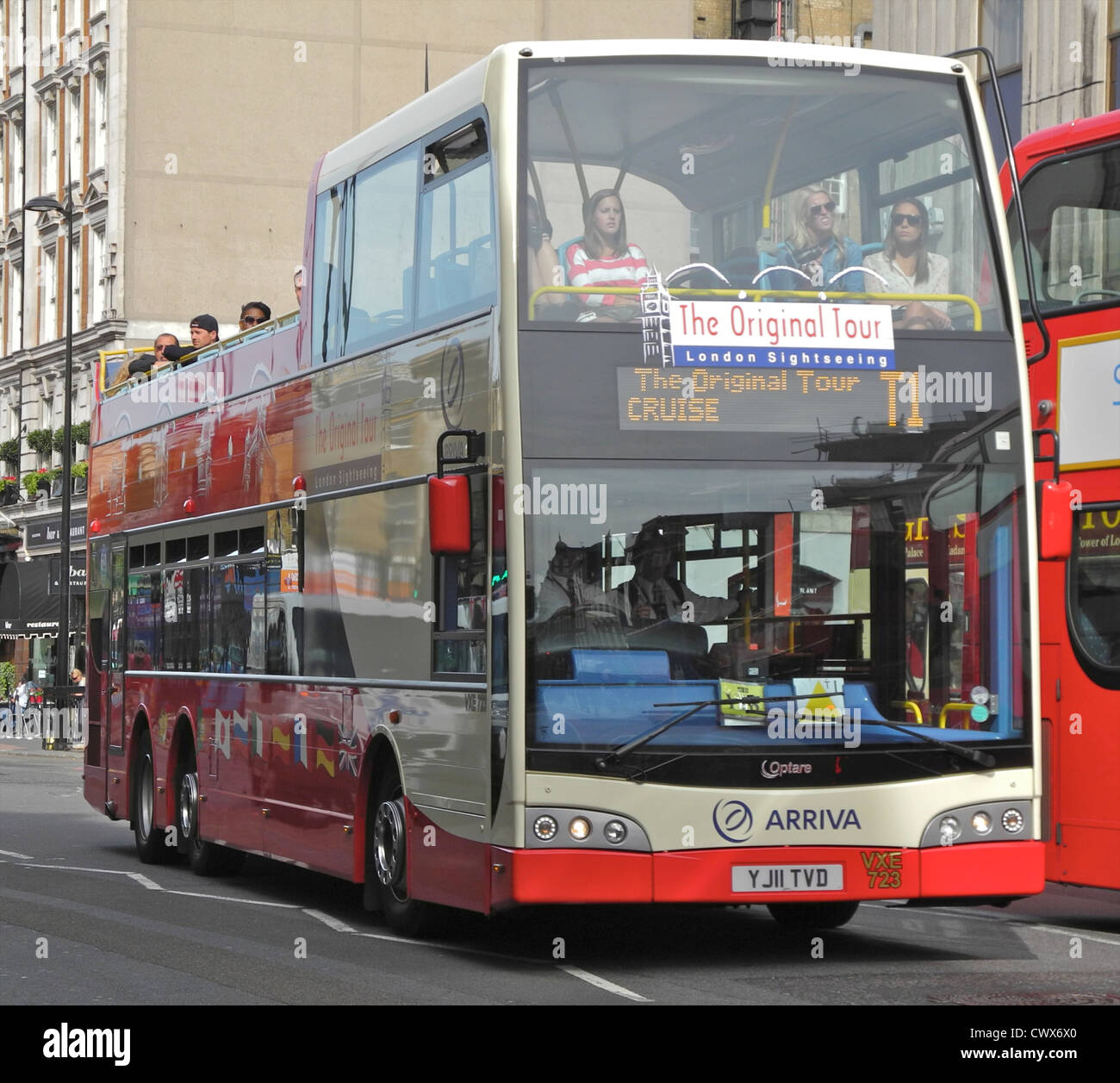 Open topped tourist buses in London Stock Photo
