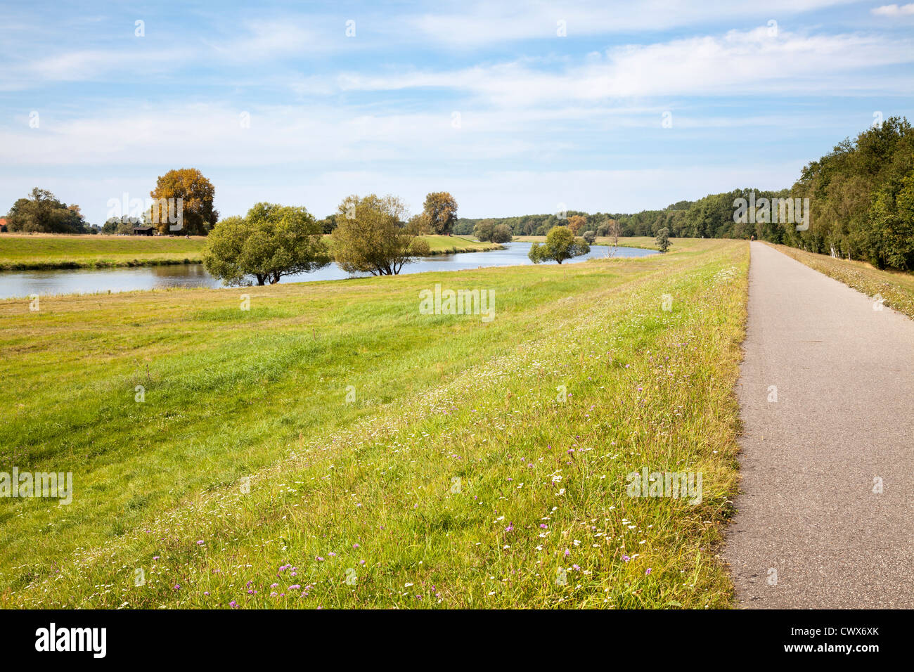 Elbe Cycle Path near Quitzoebel, Brandenburg, Germany Stock Photo