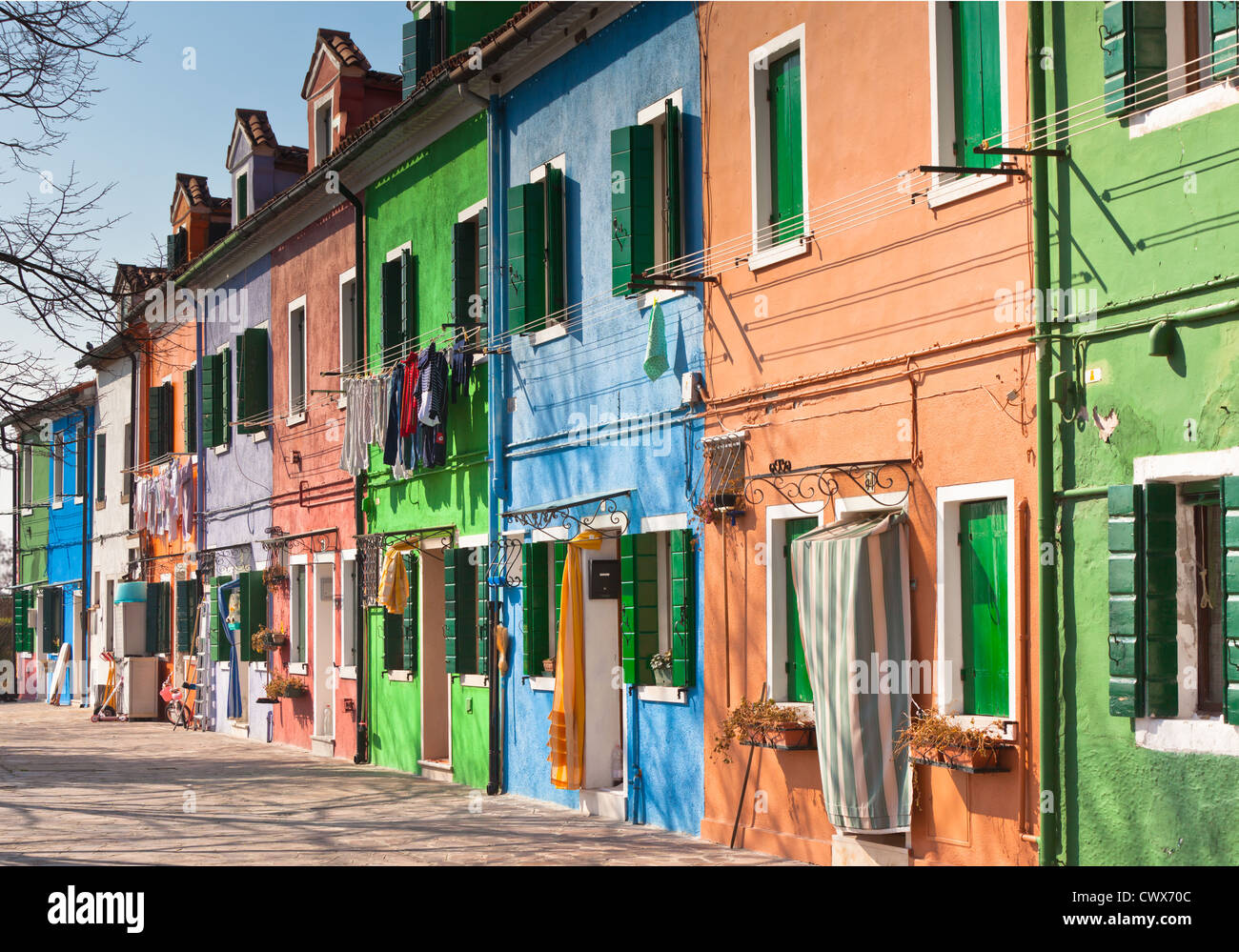 Colorful houses in the island of Burano near Venice, Italy Stock Photo ...