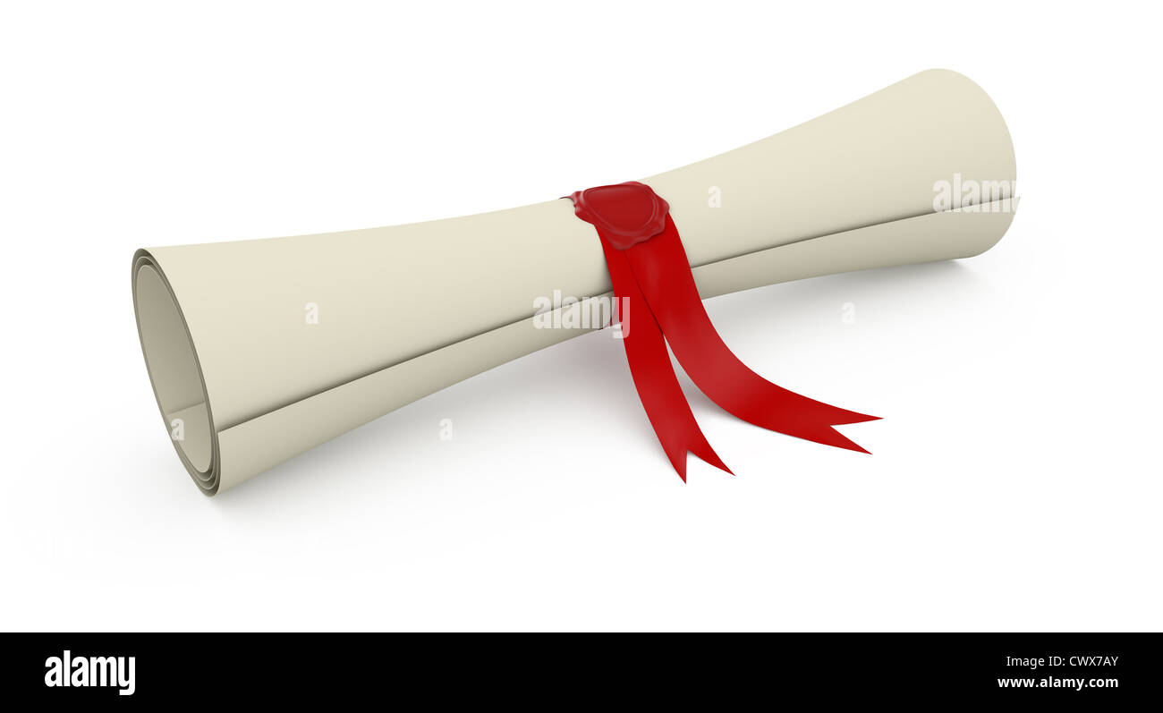 3d render of scroll with a wax seal on a white background Stock Photo